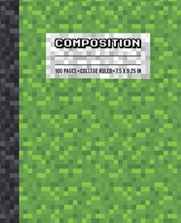 GET KINDLE PDF EBOOK EPUB Composition: College Ruled Writing Notebook, Green Pixel Gamer Pattern Bla
