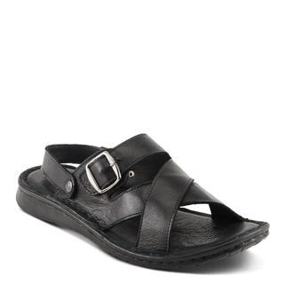Discover Men's Black Leather Slide Sandals
