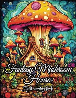FREE [DOWNLOAD] Fantasy Mushroom Houses: Adult Coloring Book Of 50 Beautiful and whimsical black lin