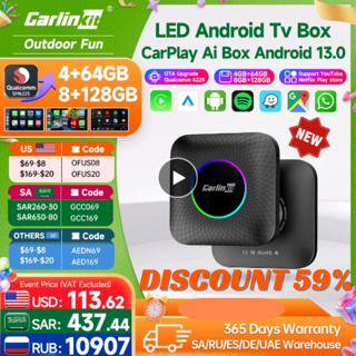 Carlinkit Ai Box Android 13 Led Wireless Android Auto & CarPlay Smart Tv Box QCM6225