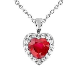 Red Ruby & Heart Cut Diamond Necklace Pendant 2.70 Carats White Gold by ...