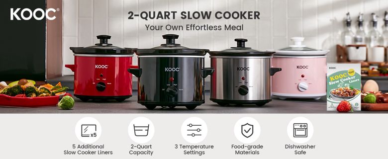 KOOC Small Slow Cooker, 2-Quart, Free Liners Included for Easy Clean-up, Upgraded Ceramic pot