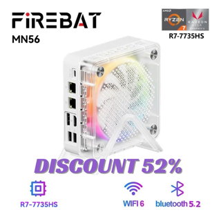 FIREBAT MINIPC AMD R7-7735HS 6600H 7840HS Mini Pc Colorful Gamer 16GB 512GB DDR5 RJ45 Desktop