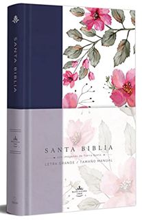 GET [KINDLE PDF EBOOK EPUB] Biblia RVR 1960 letra grande. Tapa dura tela azul púrpura con flores tam