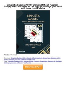 ⚡[PDF]✔ Simplistic Sudoku (1000+ Ultimate Difficult Puzzles) - Simply Hard: Solu