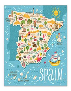 ACCESS PDF EBOOK EPUB KINDLE Spain Tourism Map of Attractions Wall Art Decor - Set of 1 (11x14 Inche