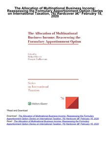 ❤read The Allocation of Multinational Business Income: Reassessing the Formulary Apportionment O