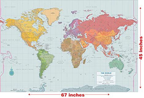 ACCESS KINDLE PDF EBOOK EPUB Extra-large World Wall Map - Laminated - 67'' x 45'' by  Peter Pauper P