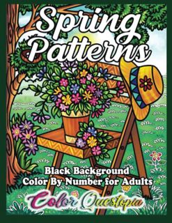 [ACCESS] EBOOK EPUB KINDLE PDF Color by Number For Adults Spring Patterns BLACK BACKGROUND: Relaxati