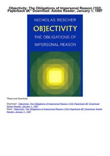Download⚡️ Objectivity: The Obligations of Impersonal Reason (102)     Paperback â€“