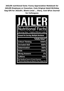 Download PDF JAILER nutritional facts: Funny Appreciation Notebook for JAILER Employee or Cowor