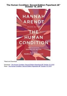 Pdf⚡️(read✔️online) The Human Condition: Second Edition     Paperback â€“ October 18, 2018