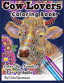 View [PDF EBOOK EPUB KINDLE] Cow Lovers Coloring Book - Color By Numbers For Adults: Stained Glass M
