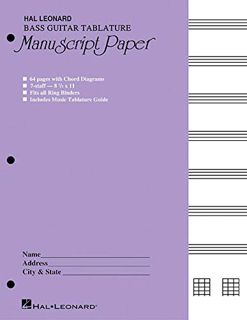 READ KINDLE PDF EBOOK EPUB Bass Guitar Tablature Manuscript Paper (Purple Cover) by  Hal Leonard Cor