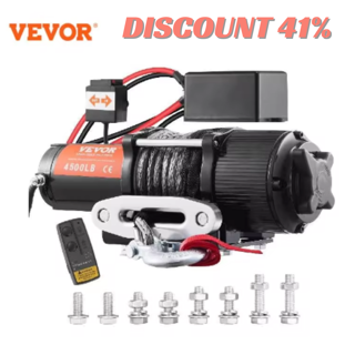 VEVOR 4500lbs Electric Winch ATV UTV Nylon Rope Winch with Wireless or Wired Remote for Towing Jeep