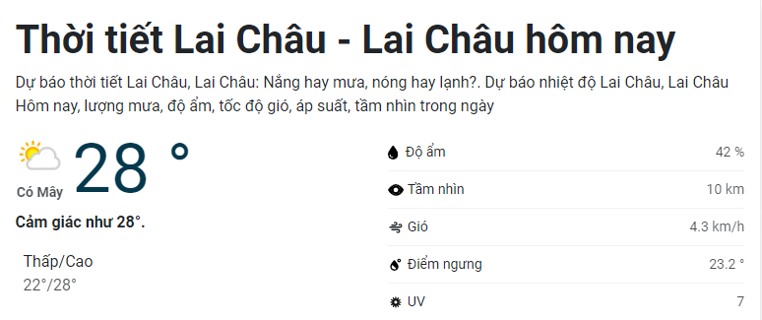 thời tiết thành phố lai châu