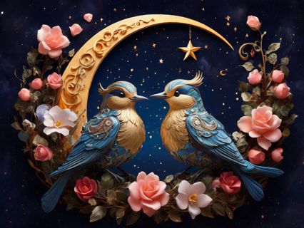 Moonlit Melody: Enchanted Birds and Blossoms