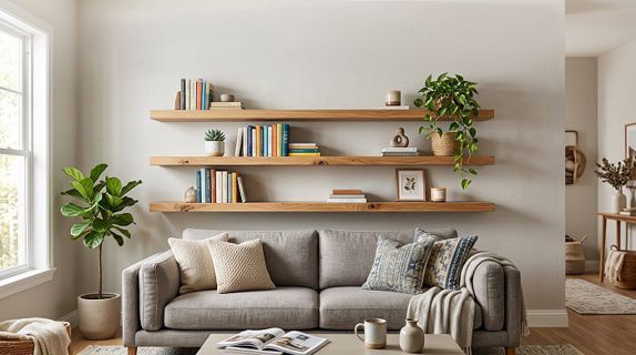 Floating Shelves for Living Room: Stylish, Space-Saving Wooden Designs
