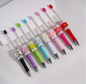Beadable Sugar Pens with Mini Cute Daisy Flowers Solid Color