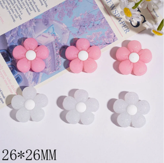 Five-Petaled Flower with Silver Glitter Silicone Focal Beads, 26*26MM
