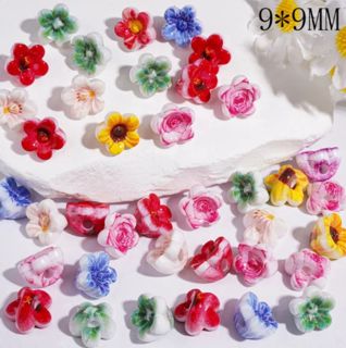 Tiny Five-Petaled Flower Shape Acrylic Beads, 9*9MM, Assorted Colors, Random Mix