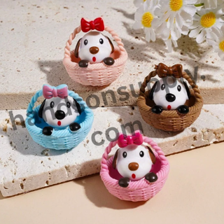 Cute Puppy Beagle Dog in Basket with Bowtie Acrylic Beads, Height 33MM Multi-Color Random Mix