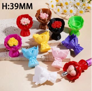 Cute Hollowed Bouquet Style Vase with Bowtie Detail Acrylic Beads, 39MM, Multi-Color, Random Mix