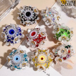 Handmade Acrylic Beads with White Four-Petaled Flower and Various Colors Rhinestone Chains