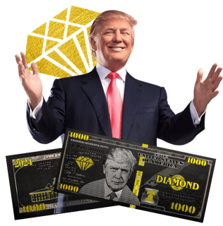 Show your patriotism and your wealth with these $10,000 Diamond Trump Bucks