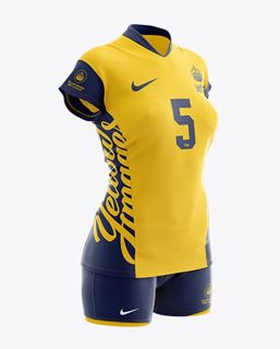 Download Free Womenâ€™s Volleyball Kit with V-Neck Jersey Mockup - Half Side View PSD Templates