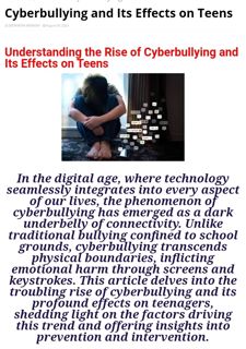 Cyberbullying and Its Effects on Teens