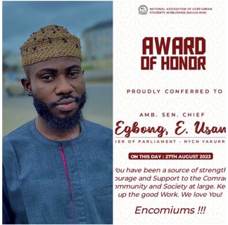 NATIONAL ASSOCIATION OF UGEP URBAN STUDENTS WORLDWIDE PROUDLY CONFERS HONORARY AWARD  ON YPP MAJOR