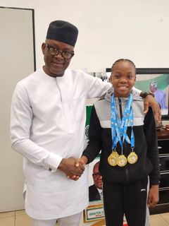 Sports Minister Receives 13 Year Old Gymnast, Stephanie Onusiriuka After Winning 4 Gold Medals @ NYG