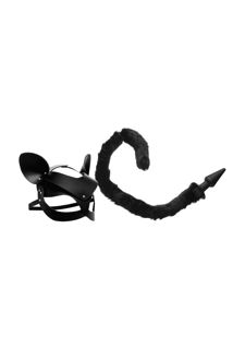 BIG DISCOUNT XR Brands Cat Tail Anal Plug and Mask Set - Black