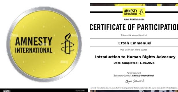 The Ceo NaijaBlaseTv Received Amnesty International Certificate on Intro. Int’l Human Advocacy