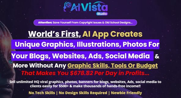 AI VistaStudio Review: AI App that creates unlimited HQ viral graphics, photos, and banners.