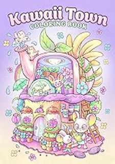 ^ Kawaii Town: Coloring Book with Cute Animals, Tiny Buildings, and Playful Scenes for Stress