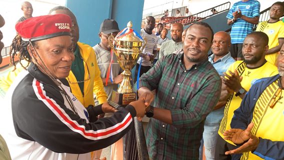 CRSFA PRE-SEASON CHAMPIONS(ROVERS FC)  PRESENT TROPHY TO COMMISSIONER OF SPORTS DEV’T