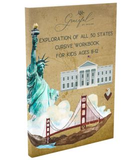 (Kindle) PDF Exploration of All 50 States Cursive Workbook for Kids 8-12  A Handwriting Practice B