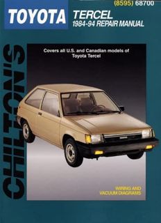 VIEW PDF EBOOK EPUB KINDLE Toyota Tercel, 1984-94 (Chilton Total Car Care Series Manuals) by  Chilto