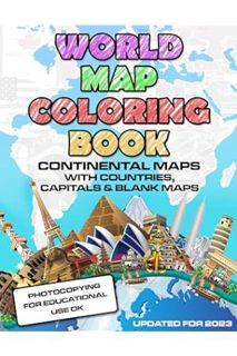 Download PDF World Map Coloring Book: Maps of the World Continents featuring Country Border, Capital